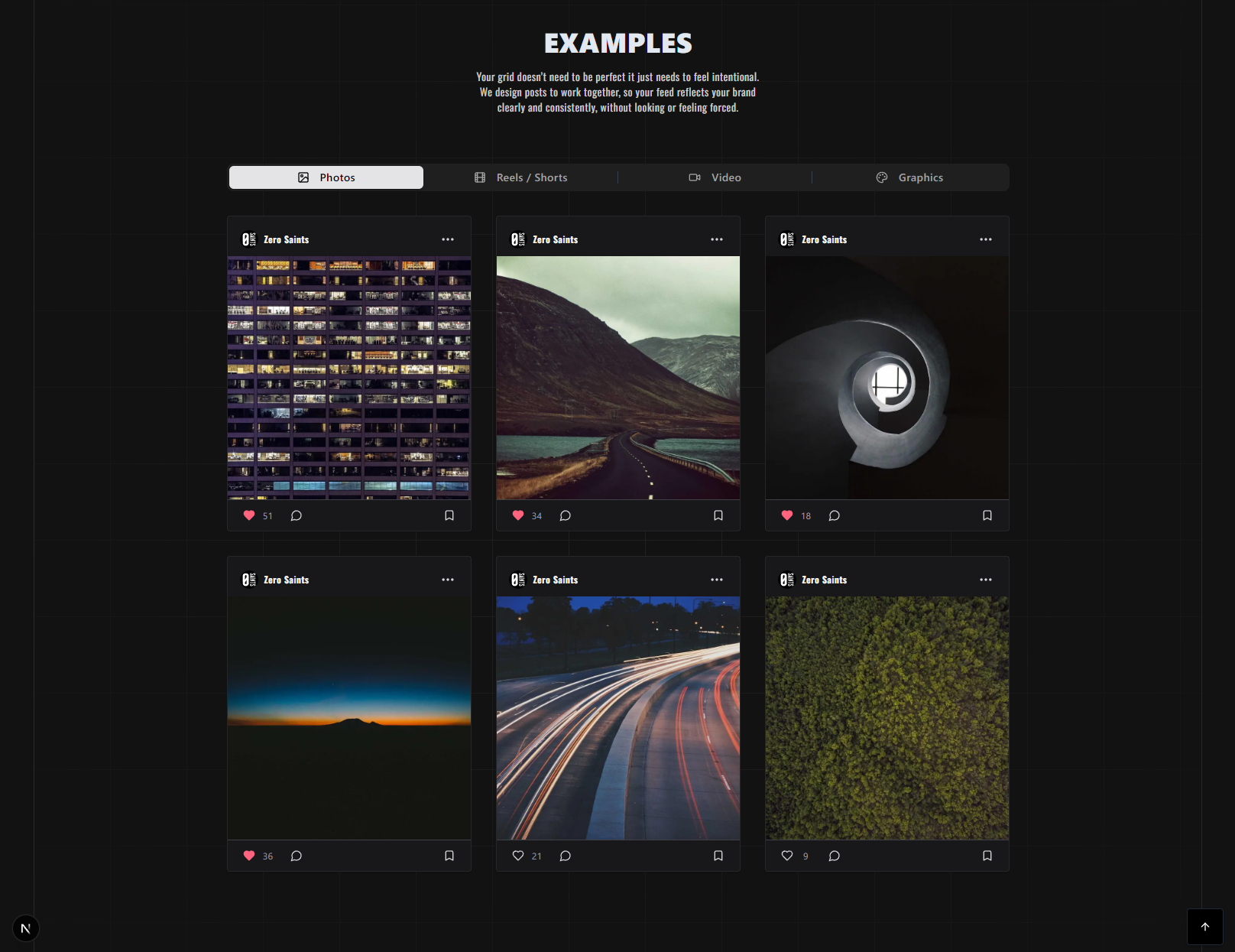 Example image grid from a demo website built by zerosaints.co